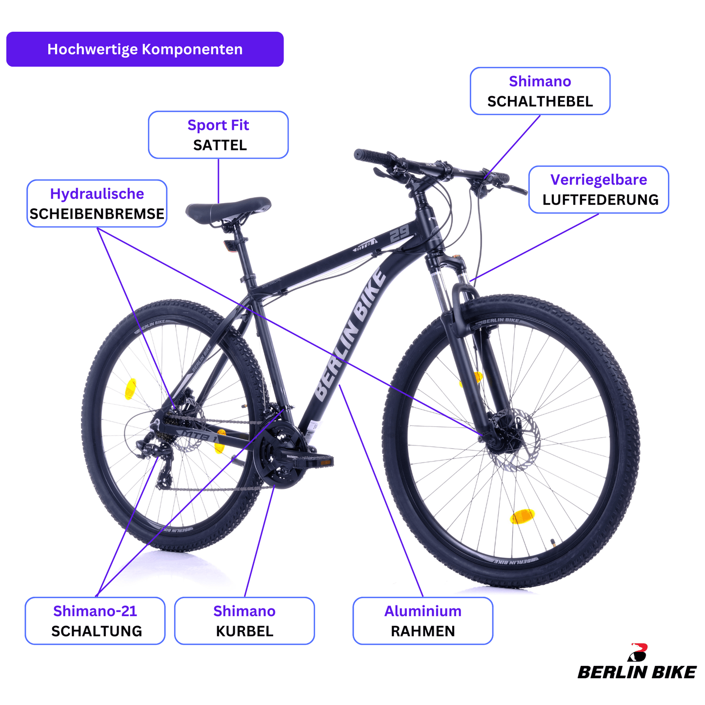Berlin Bike MTB1 29 Zoll Mountainbike Schwarz Blau