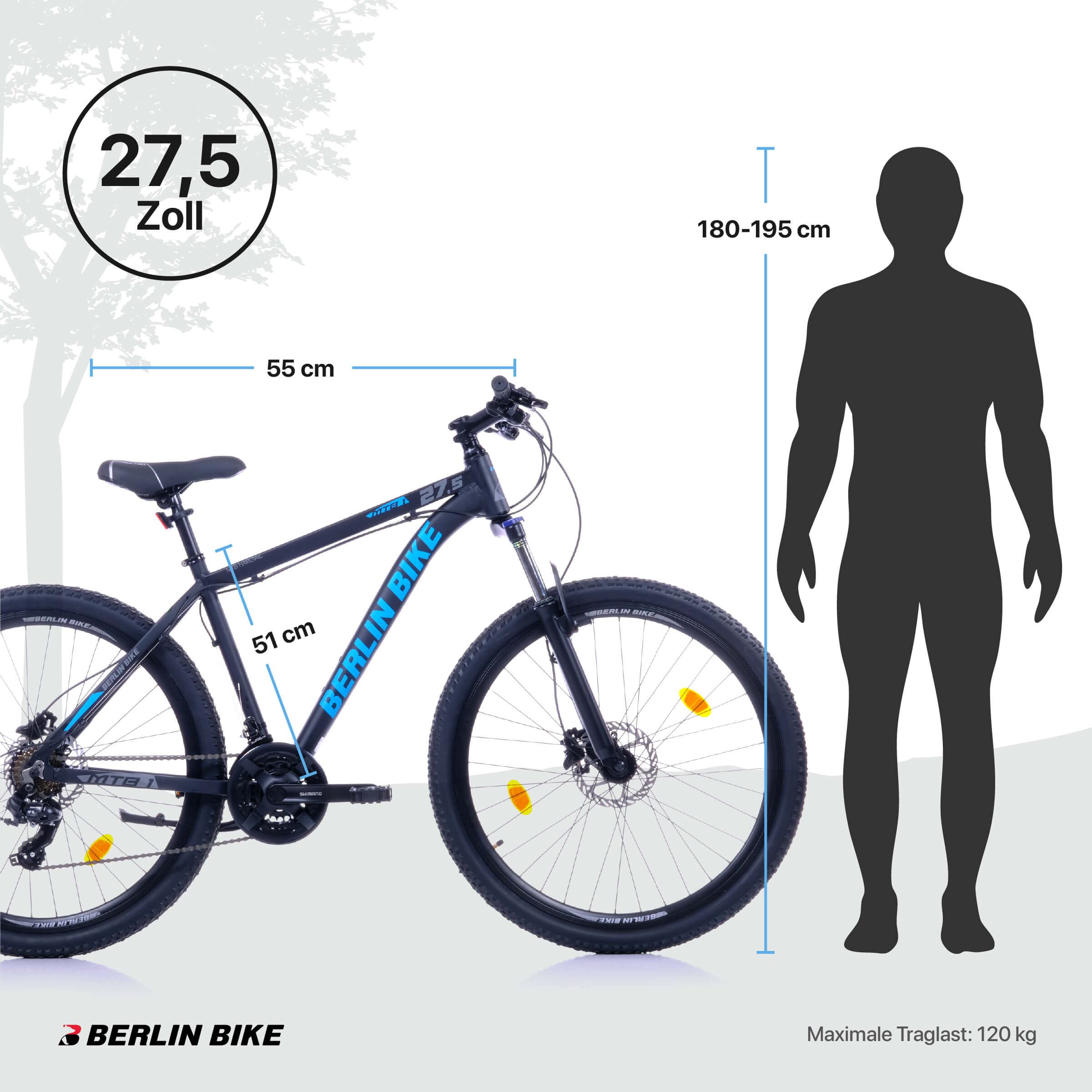 mountainbike fahren berlin Berlin Bike MTB1 27,5 Zoll Mountainbike Schwarz Blau für Damen & Herren – Fahrradkauf24