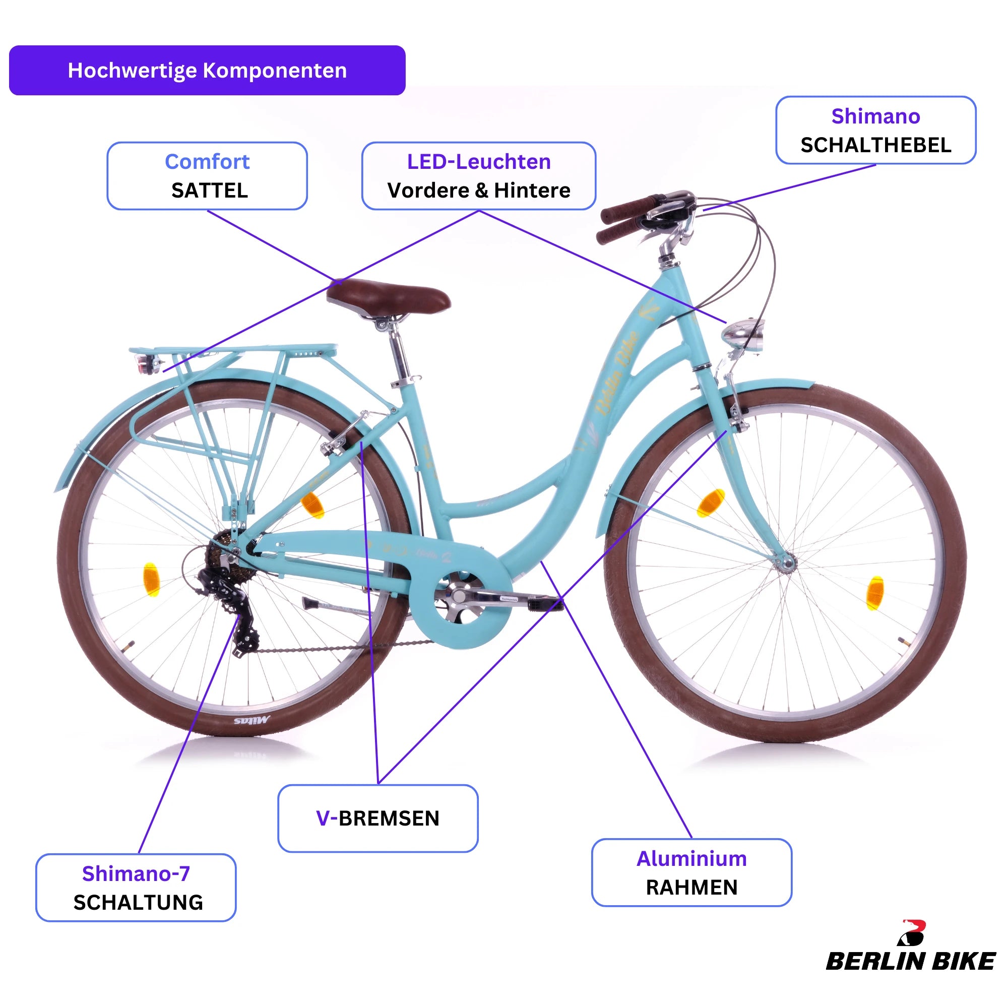 damenfahrrad 28 zoll city Berlin Bike Bella2 28 Zoll Cityrad Türkis– Leichtes Damen-Hollandrad – Fahrradkauf24
