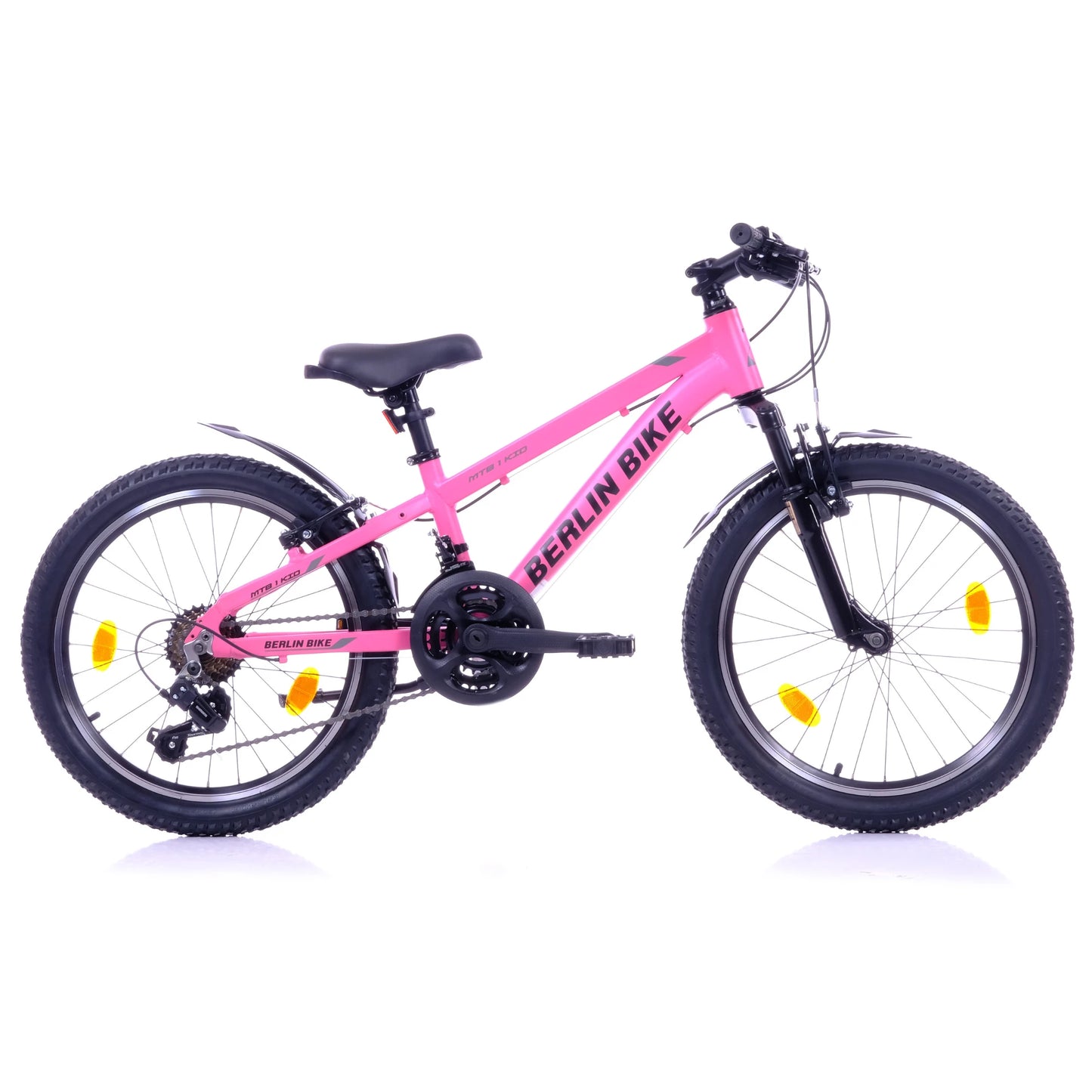 Berlin Bike MTB1 20 Zoll Kinderfahrrad in Rosa in der Profilansicht – leichtes und stabiles Kindermountainbike bei fahrradkauf24.de, schneller Versand in Deutschland
