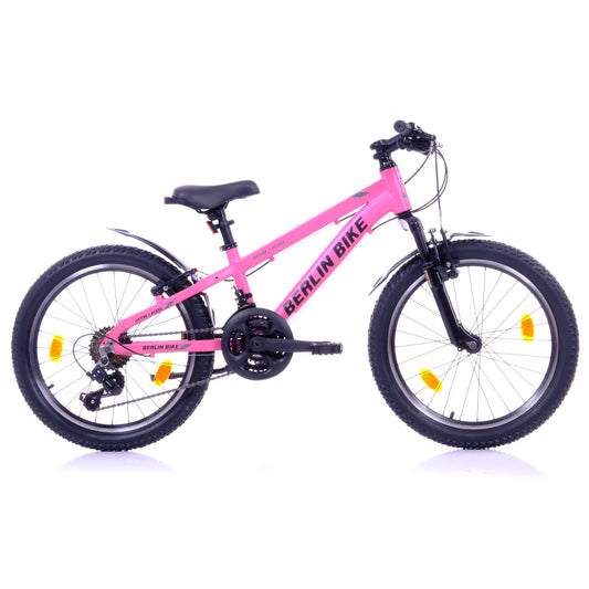 Berlin Bike MTB1 20 Zoll Kinderfahrrad in Rosa in der Profilansicht – leichtes und stabiles Kindermountainbike bei fahrradkauf24.de, schneller Versand in Deutschland