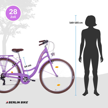 Berlin Bike Bella 2 Damenfahrrad 28 Zoll in Lila mit Grössenempfehlung 160–185 cm – leichtes und günstiges Citybike bei fahrradkauf24.de, schneller Versand in Deutschland