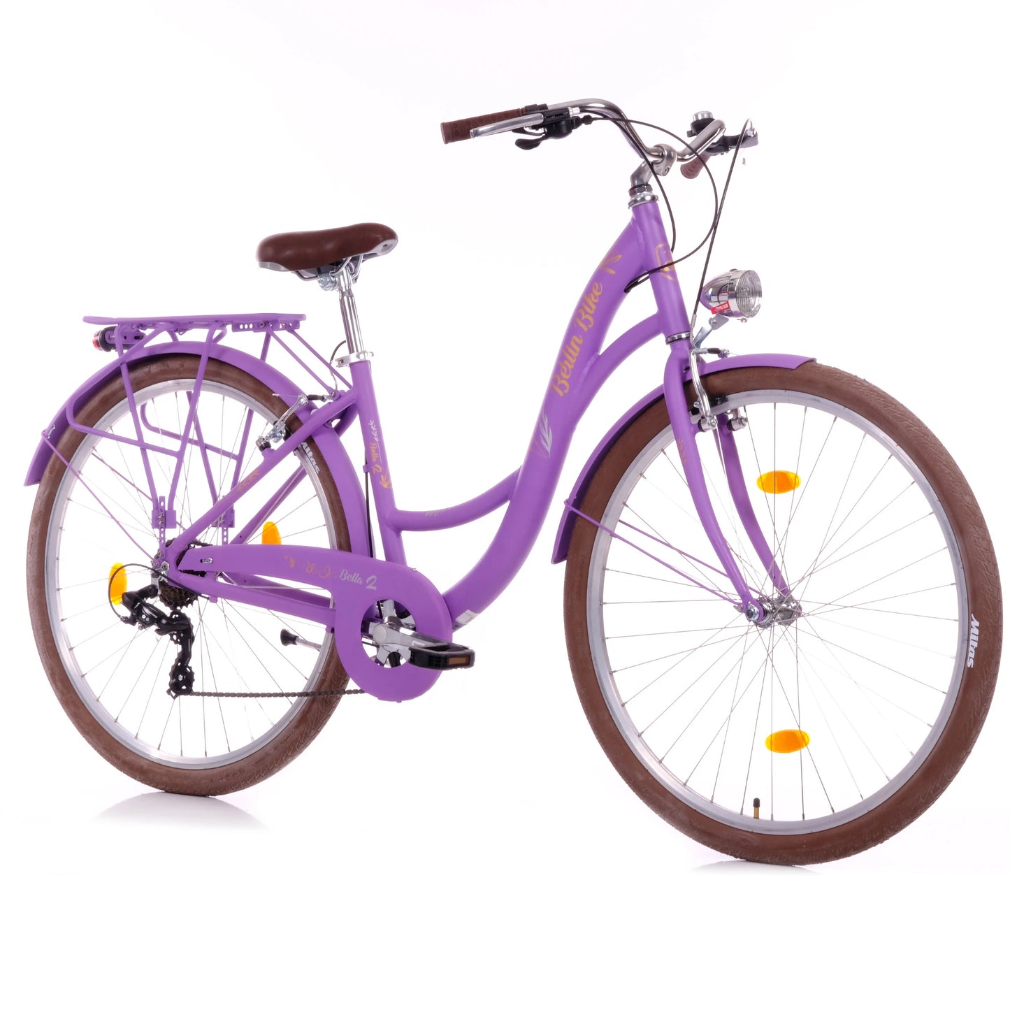 Berlin Bike Bella 2 Damenfahrrad 28 Zoll in Lila in der 45‑Grad‑Frontansicht – leichtes und günstiges Citybike bei fahrradkauf24.de, schneller Versand innerhalb Deutschlands