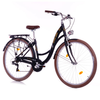 Berlin Bike Bella 2 Damenfahrrad 28 Zoll in Schwarz in der 45‑Grad‑Frontansicht – leichtes und günstiges Citybike bei fahrradkauf24.de, schneller Versand innerhalb Deutschlands