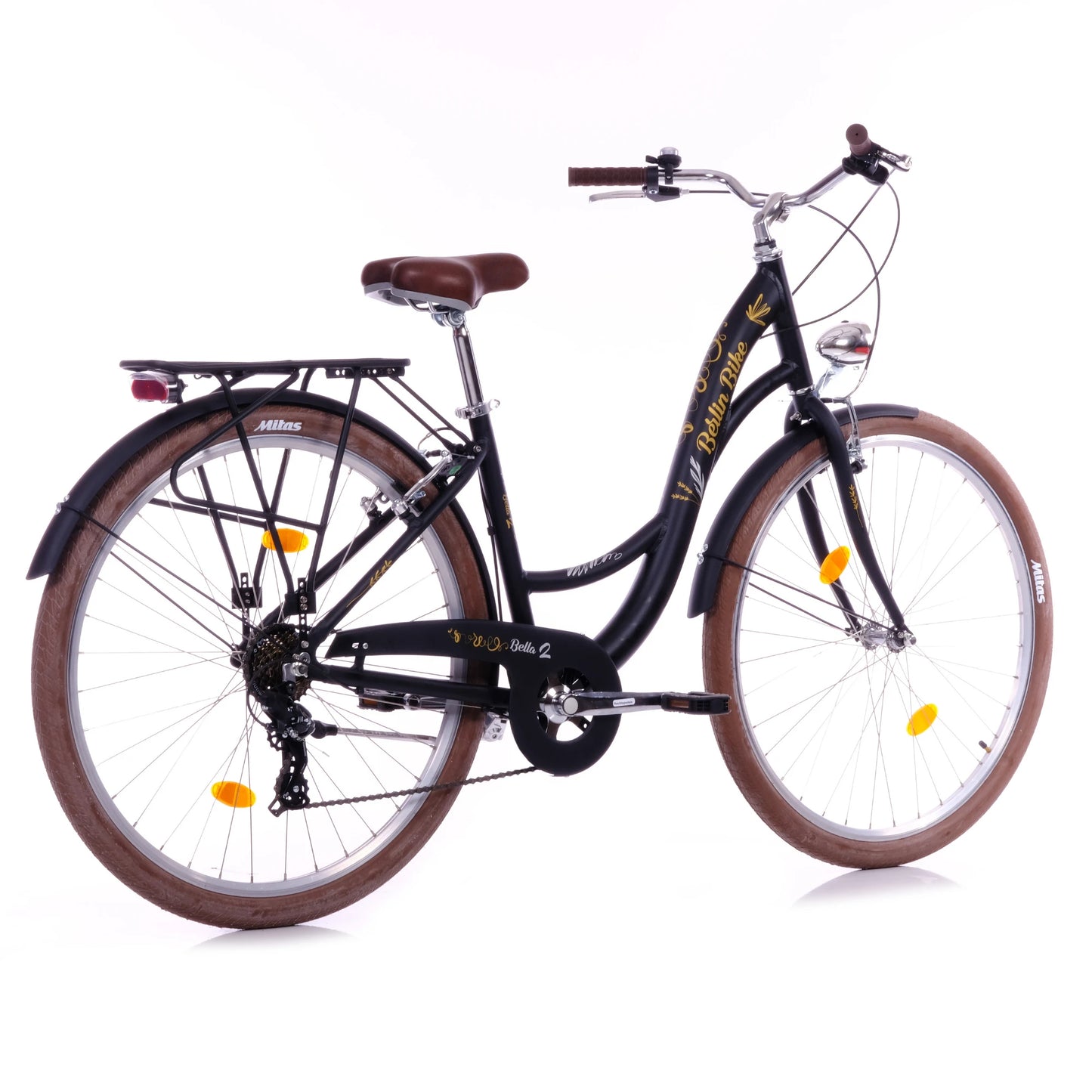 Berlin Bike Bella 2 Damenfahrrad 28 Zoll in Schwarz in der 45‑Grad‑Rückansicht – leichtes und günstiges Citybike bei fahrradkauf24.de, schneller Versand innerhalb Deutschlands