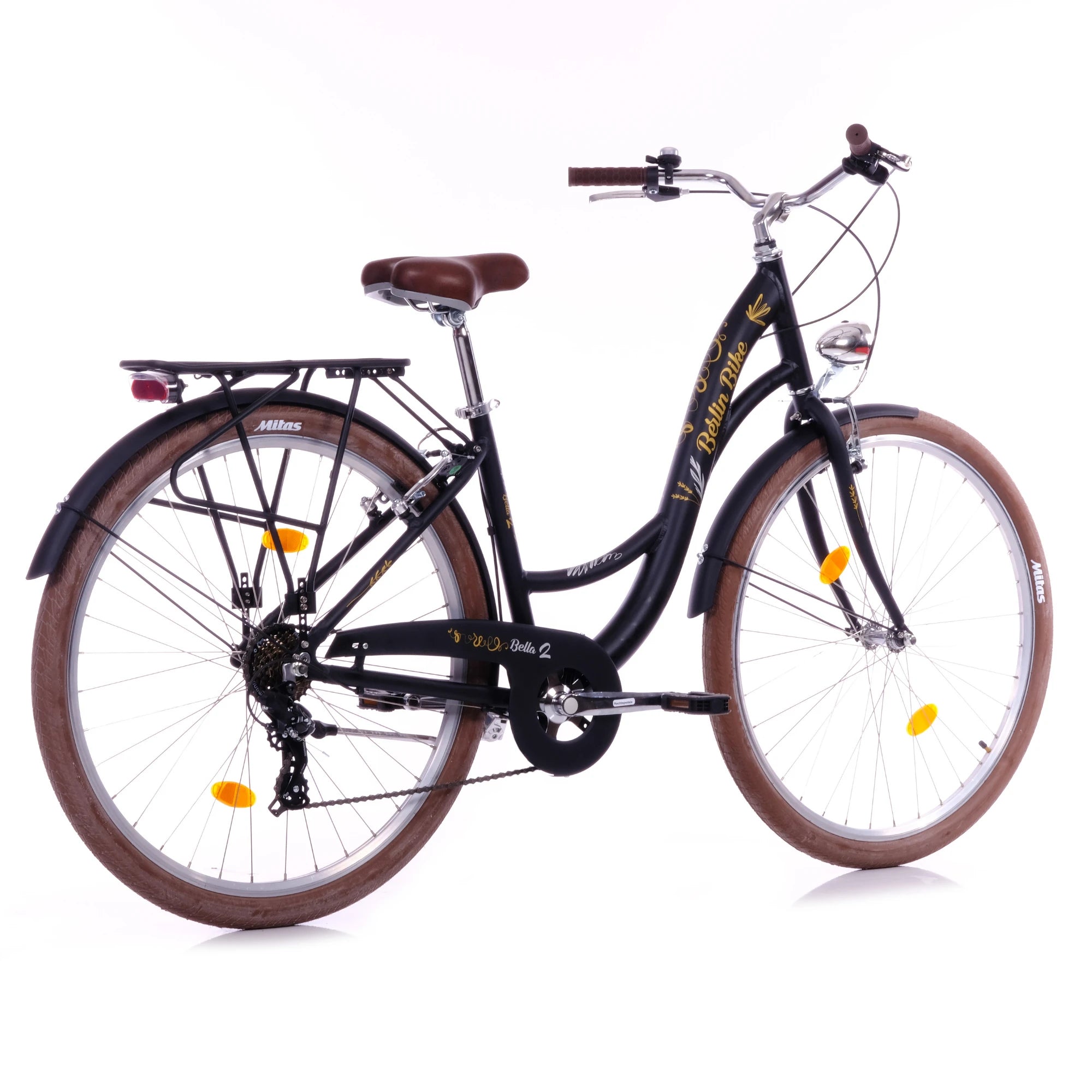 Berlin Bike Bella 2 Damenfahrrad 28 Zoll in Schwarz in der 45‑Grad‑Rückansicht – leichtes und günstiges Citybike bei fahrradkauf24.de, schneller Versand innerhalb Deutschlands