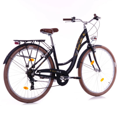 Berlin Bike Bella 2 Damenfahrrad 28 Zoll in Schwarz in der 45‑Grad‑Rückansicht – leichtes und günstiges Citybike bei fahrradkauf24.de, schneller Versand innerhalb Deutschlands