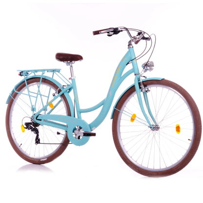 Berlin Bike Bella 2 Damenfahrrad 28 Zoll in Türkis in der 45‑Grad‑Frontansicht – leichtes und günstiges Citybike bei fahrradkauf24.de, schneller Versand in Deutschland