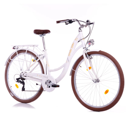 Berlin Bike Bella 2 Damenfahrrad 28 Zoll in Weiß in der 45‑Grad‑Frontansicht – leichtes und günstiges Citybike bei fahrradkauf24.de, schneller Versand innerhalb Deutschlands