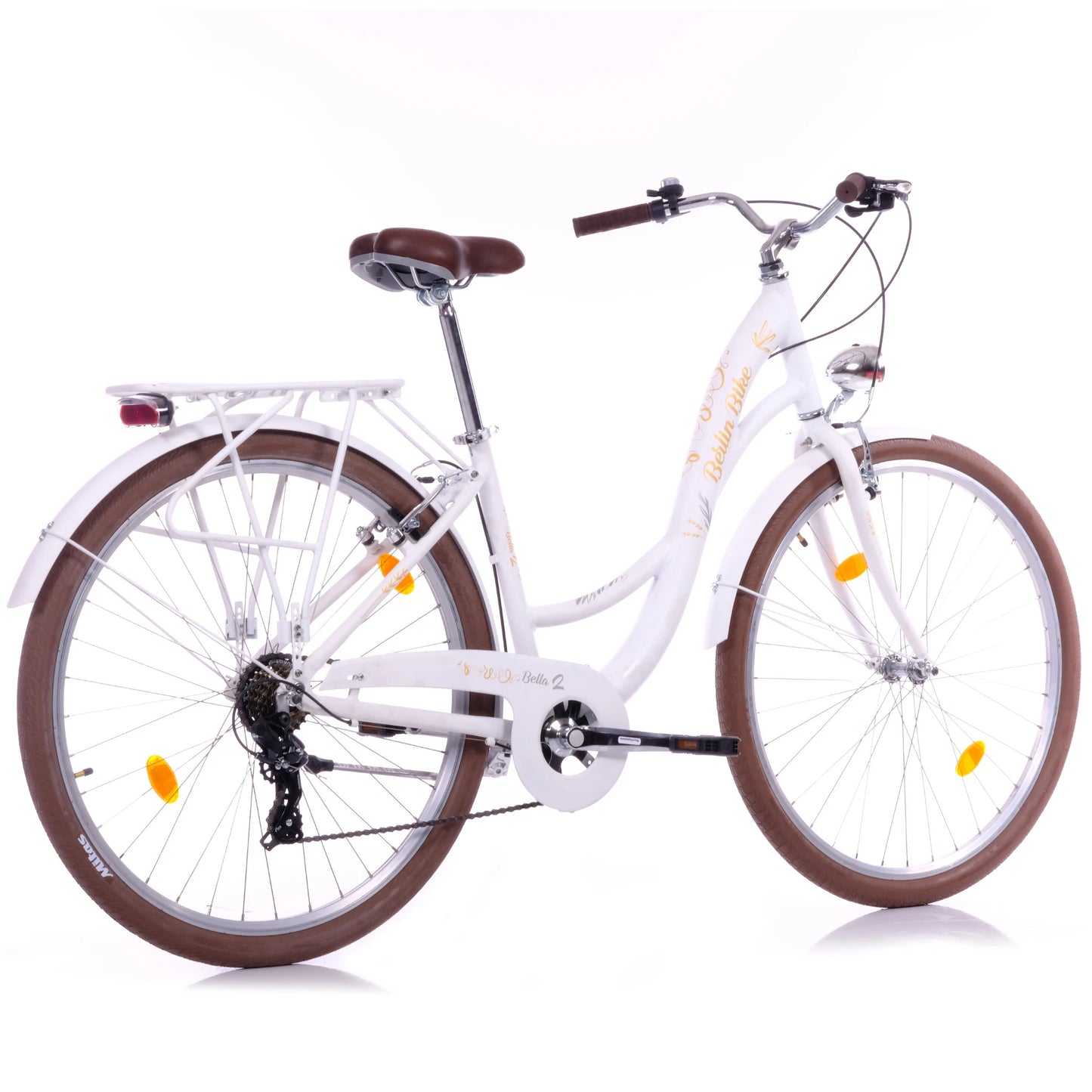 Berlin Bike Bella 2 Damenfahrrad 28 Zoll in Weiß in der 45‑Grad‑Rückansicht – leichtes und günstiges Citybike bei fahrradkauf24.de, schneller Versand innerhalb Deutschlands