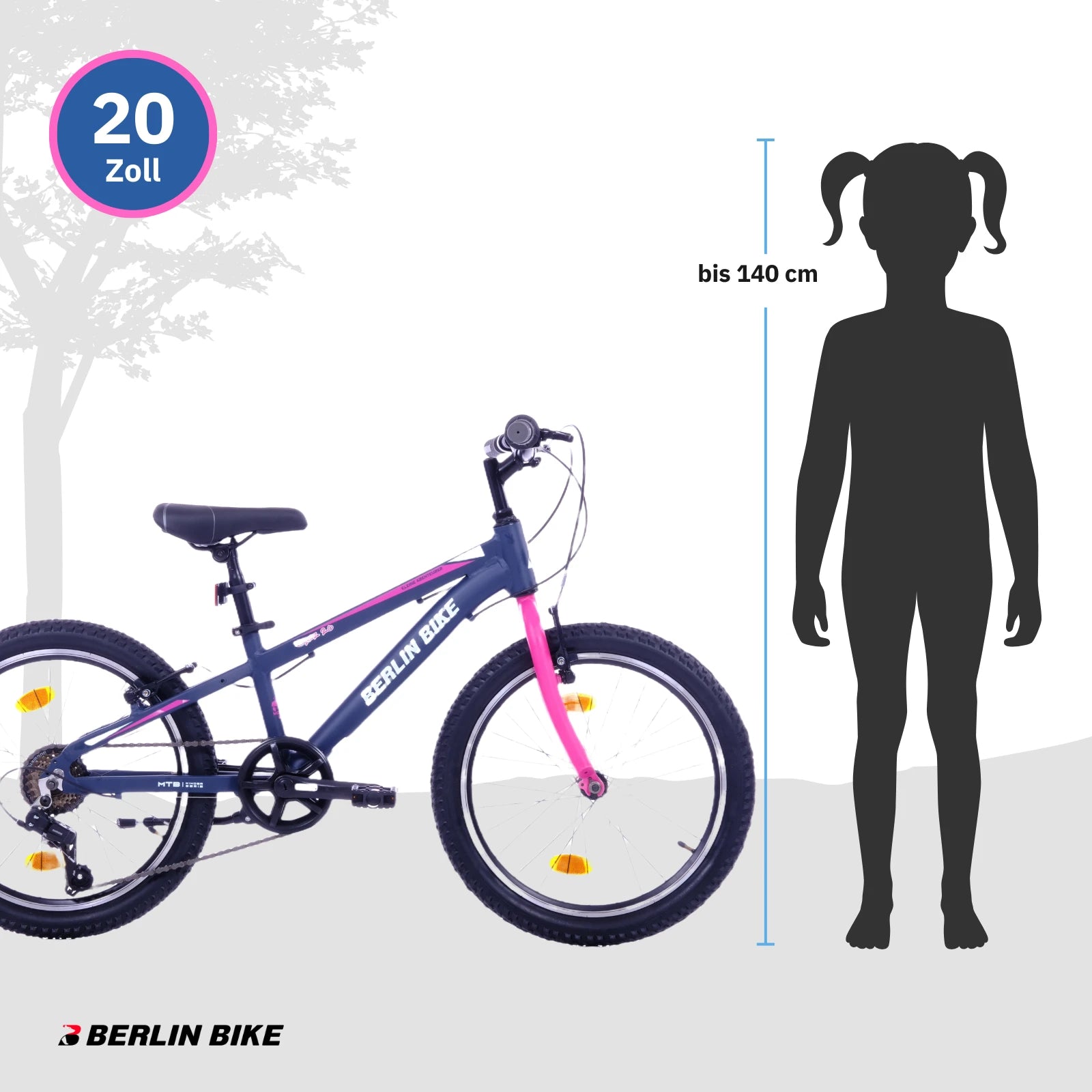 Berlin Bike Grizz 20 Zoll Kinderfahrrad in Rosa mit Grössenempfehlung bis 140 cm – schnelle Expresslieferung innerhalb Deutschlands für ein stabiles Kinderfahrrad