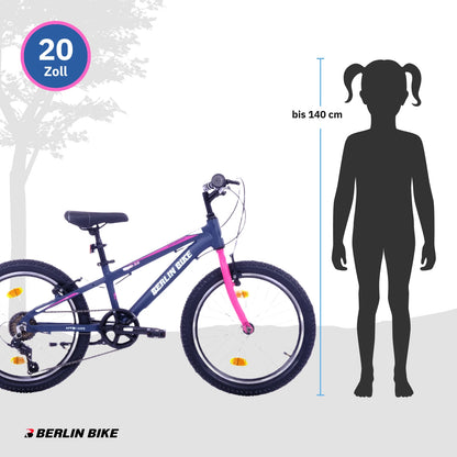 Berlin Bike Grizz 20 Zoll Kinderfahrrad in Rosa mit Grössenempfehlung bis 140 cm – schnelle Expresslieferung innerhalb Deutschlands für ein stabiles Kinderfahrrad