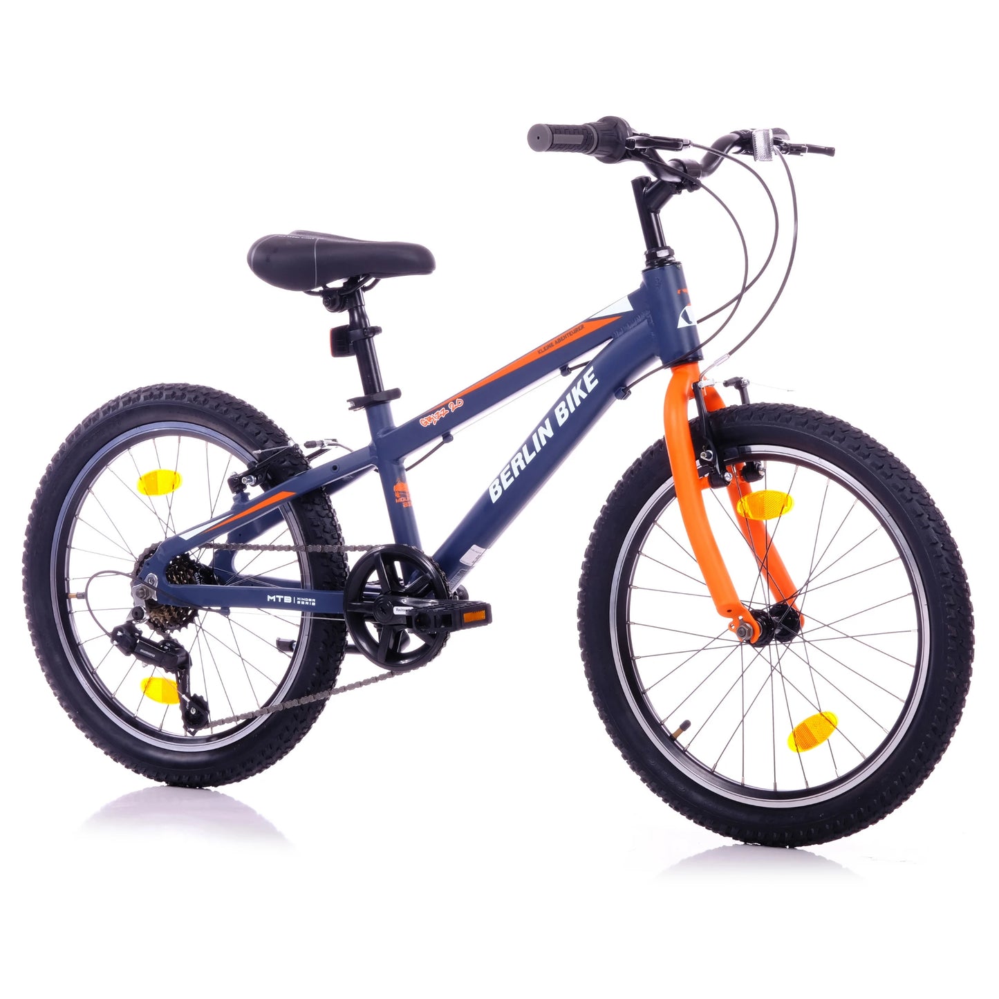 Berlin Bike Grizz 20 Zoll Mountainbike Orange, 45grad frontansicht, offizieller Verkauf über fahrradkauf24.de mit EU-weitem Versand