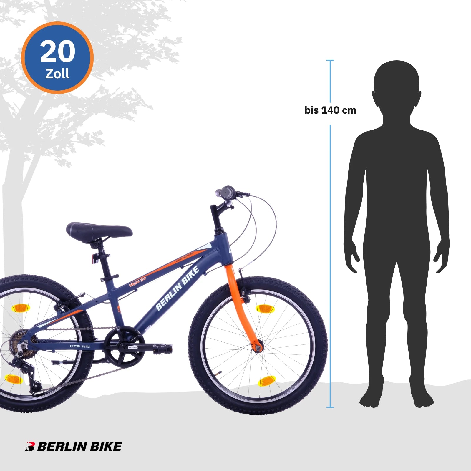 Berlin Bike Grizz 20 Zoll Mountainbike Orange, Groessenempfehlung bis 140cm, offizieller Verkauf über fahrradkauf24.de mit EU-weitem Versand