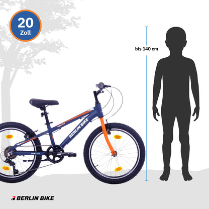 Berlin Bike Grizz 20 Zoll Mountainbike Orange, Groessenempfehlung bis 140cm, offizieller Verkauf über fahrradkauf24.de mit EU-weitem Versand