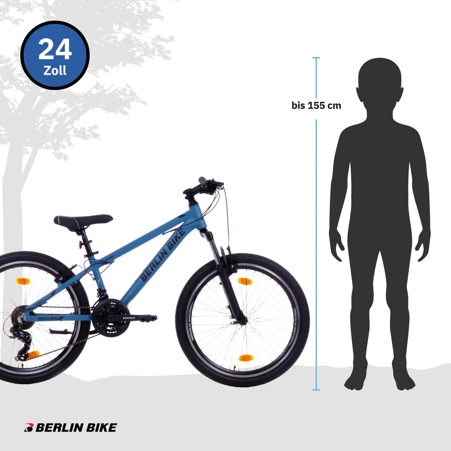 Berlin Bike MTB1 24 Zoll Kinderfahrrad in Blau mit Grössenempfehlung bis ca. 155 cm – leichtes und stabiles Kindermountainbike bei fahrradkauf24.de, schneller Versand in Deutschland