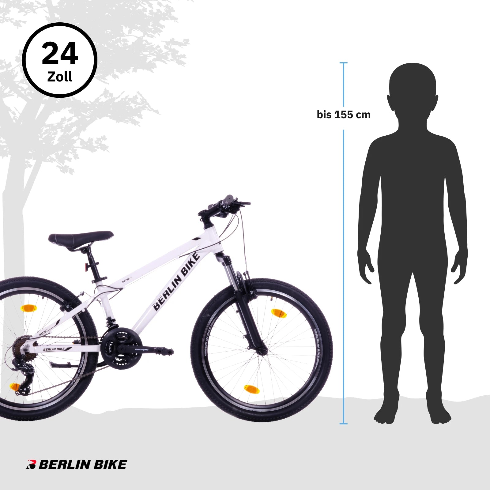 Berlin Bike MTB1 24 Zoll Kinderfahrrad in Weiß mit Grössenempfehlung bis ca. 155 cm – leichtes und stabiles Kindermountainbike bei fahrradkauf24.de, schneller Versand in Deutschland
