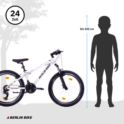 Berlin Bike MTB1 24 Zoll Kinderfahrrad in Weiß mit Grössenempfehlung bis ca. 155 cm – leichtes und stabiles Kindermountainbike bei fahrradkauf24.de, schneller Versand in Deutschland