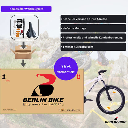 Berlin Bike MTB1 24 Zoll Kinderfahrrad in Weiß, 75 % vormontiert für eine einfache Montage – leichtes und stabiles Kindermountainbike bei fahrradkauf24.de, schneller Versand in Deutschland