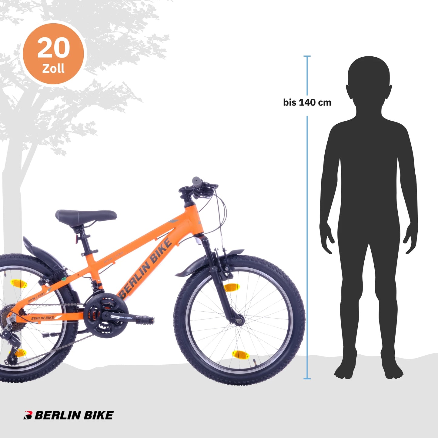 Berlin Bike MTB1 20 Zoll Kinderfahrrad in Orange mit Grössenempfehlung bis ca. 140 cm – leichtes und stabiles Kindermountainbike bei fahrradkauf24.de, schneller Versand in Deutschland