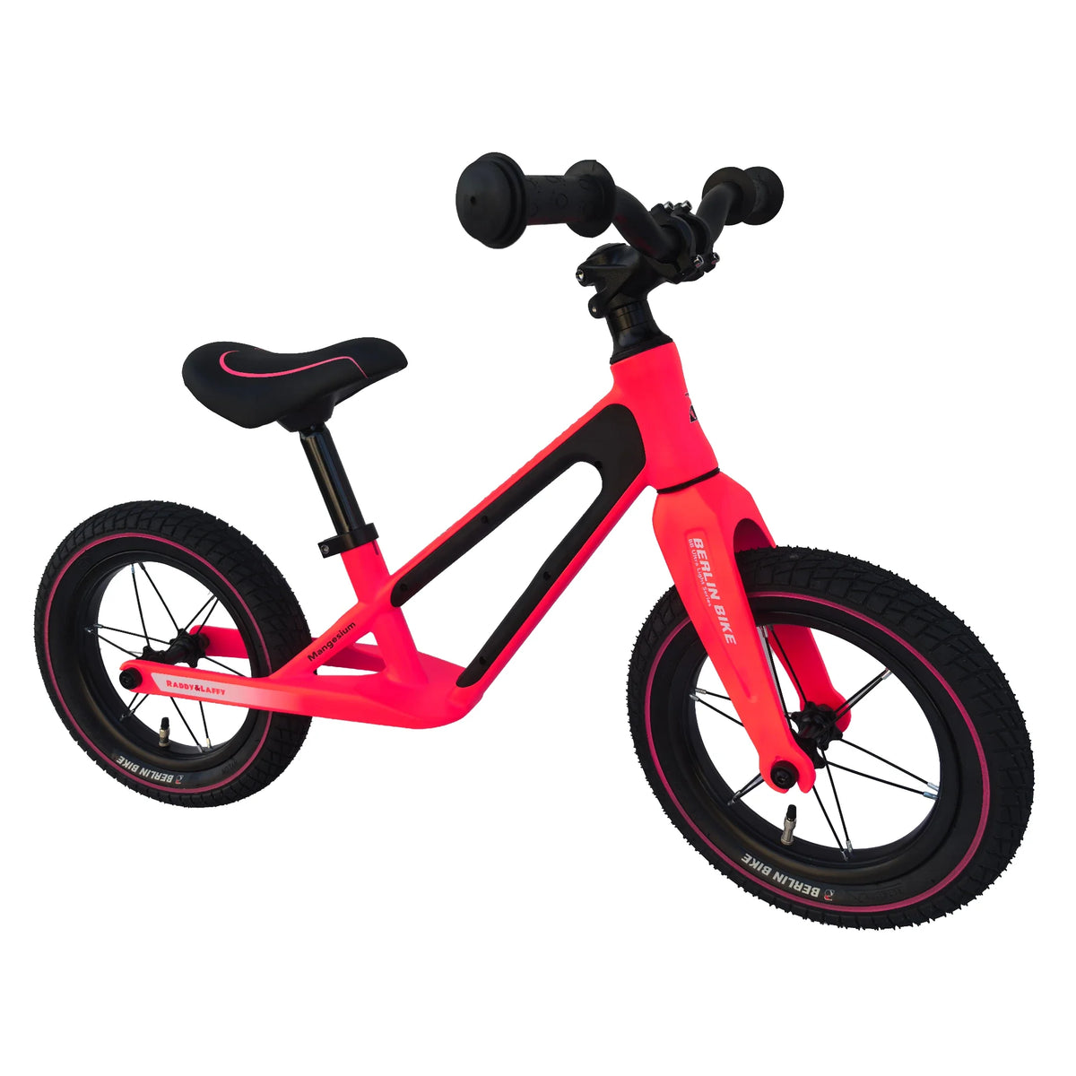 Berlin Bike Raddy Laffy Balance Bike 12 Inch 45-degree side view pink