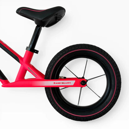 Berlin Bike Raddy Laffy Balance Bike 12 Inch rear wheel and saddle detail pink