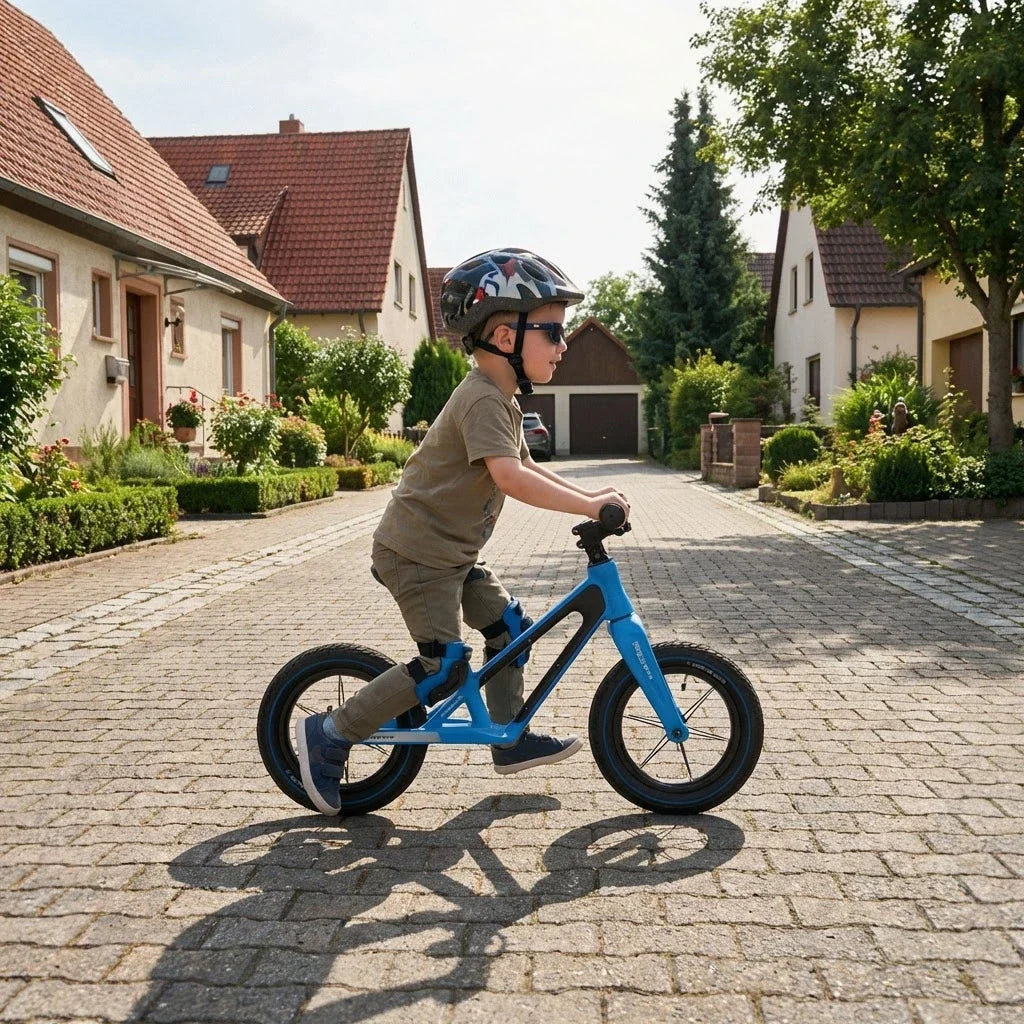Berlin Bike Raddy Laff Balance Bike 12 Inch child riding outdoors blue