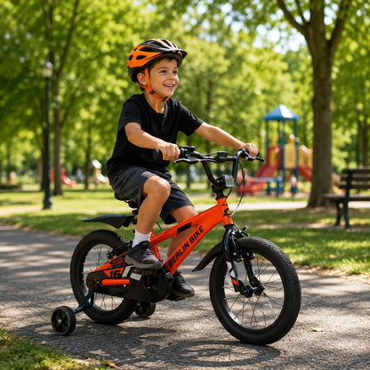 Berlin Bike Cross Kids Bike 16 Inch child riding outdoors orange
