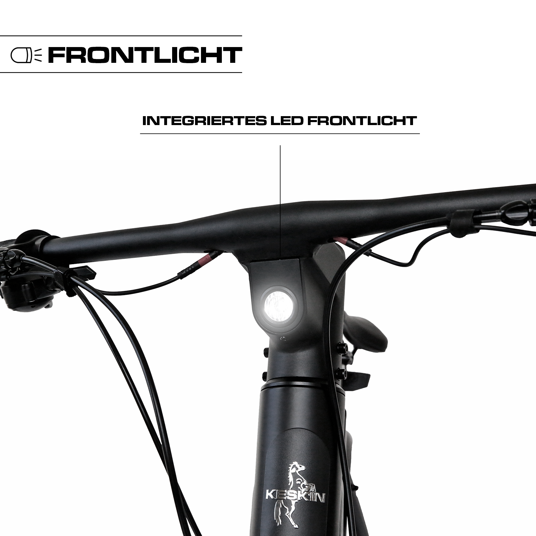 Keskin cBike1V E-Bike mit LED Frontlicht, Detailansicht der aktualisierten Beleuchtung, offizieller Verkauf über fahrradkauf24.de mit EU-weitem Versand
