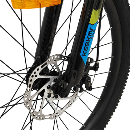 Keskin Bike Kinderfahrrad MTB1 20 Zoll in Neon Green, Vorderansicht der Scheibenbremse – schnelle Expresslieferung innerhalb Deutschlands für ein stabiles Kinder-MTB