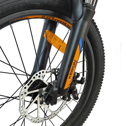 Keskin Bike Kinderfahrrad MTB1 20 Zoll in Orange, Vorderansicht der Scheibenbremse – schnelle Expresslieferung innerhalb Deutschlands für ein stabiles Kinder-MTB